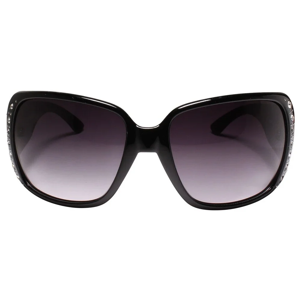 Rhinestone Emblem Exotic Cowgirl Western Rustic Bling Style Black Sunglasses